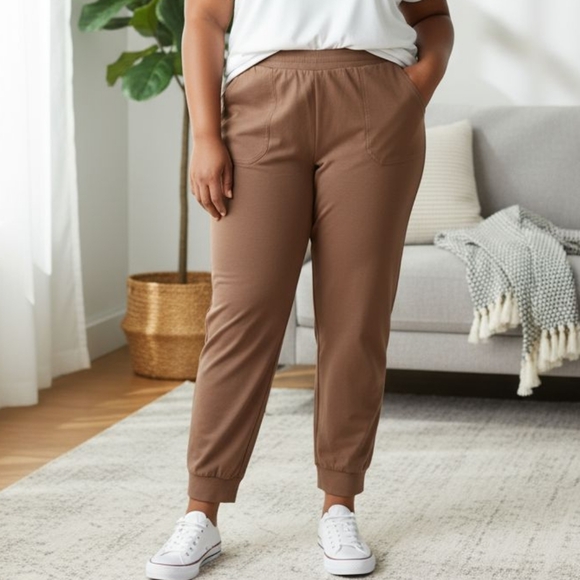 Women with Control Tushy Ankle Length Straight Leg Brown Flat Front Pants XLT - Picture 1 of 6